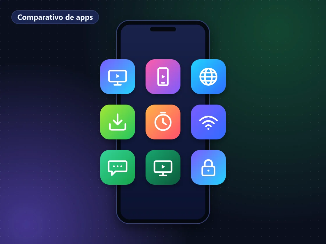 TV, celular e computador lado a lado com diferentes apps de IPTV abertos