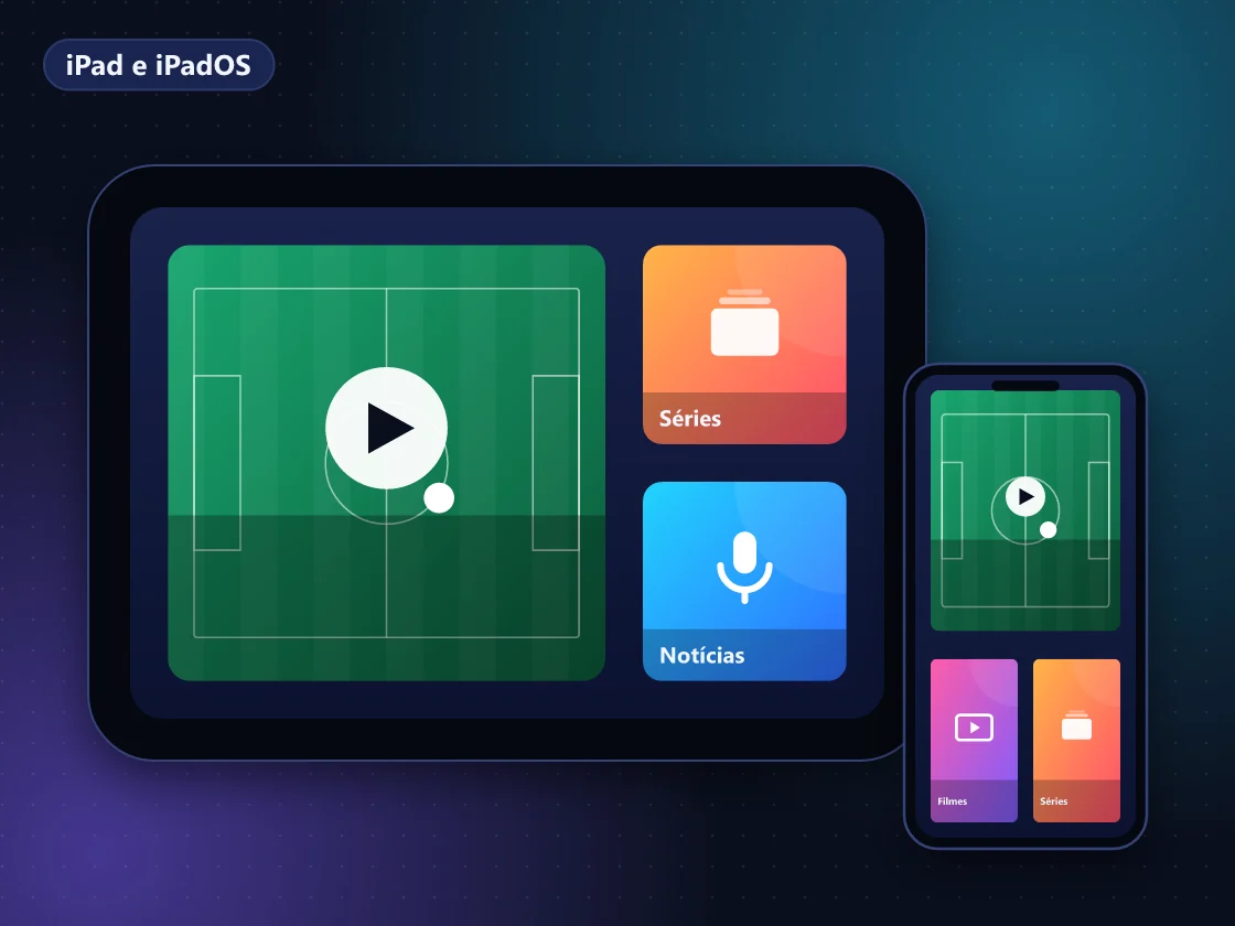 iPad sobre a mesa exibindo IPTV em Picture in Picture ao lado de outro app
